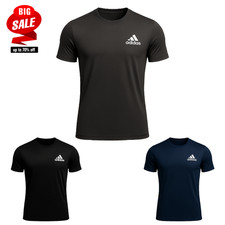 Adidas Men T-Shirt Cotton Stretch Crew Neck Short Sleeves Gym Casual Sports Wear