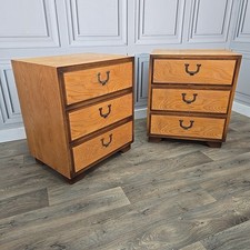 Pair 2 Retro Vintage Oak Veneer 3 Drawer Bedside Tables Cabinets - Mid Century