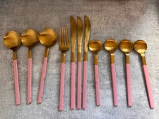 Pink And Brass Metal Cutlery Set - Used