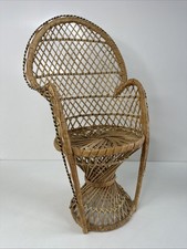 Small Wicker Teddy Bear Or Doll Rattan Peacock Chair Use For Display 39cm