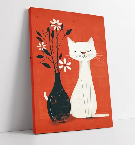 White cat and flowers - white,