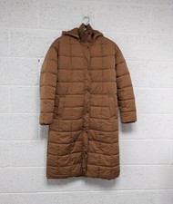 Fat Face Long Puffer Coat Tan Brown Teddy Faux Fur Lined Padded - UK 14