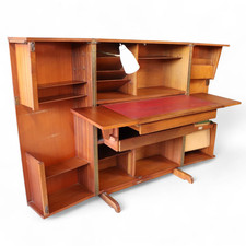 Mid Century Teak Newcraft Home Office Magic Box Style Foldaway Desk Cabinet