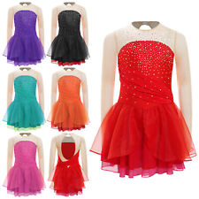 UK Girl Long Sleeve Figure Ice Skating Dress Ballet Leotard Tutu Skirt Dancewear