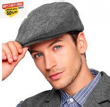 TWEED CHECK FLAT CAP VINTAGE HERRINGBONE WOOL MIX GATSBY BAKER BOY NEWSBOY