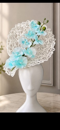 White mint lattice fascinator - ,