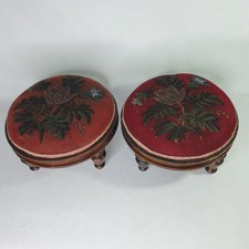 Matching Pair Of Victorian Beadwork Footstool Gout Stool 19th Century Antique 