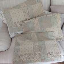 3 MARKS & SPENCER VINTAGE LARGE SCATTER DUCK EGG & GOLD CUSHION COVERS BEAUTIFUL