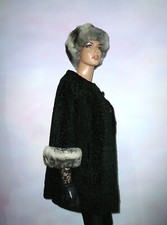 Real Farmed Chinchilla Fur and Black Lamb Jacket Coat Silver Mink 10- 12 -14/M-L