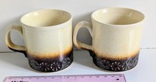 IDEN POTTERY RYE x2 Matching 70s Handmade Coffee Cups BROWN + BEIGE