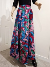African Ankara Women Maxi Flare Skirt 100%cotton Sz 8, FloralVintage &stones