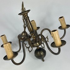 Vintage French 5 Arm Flemish Style Brushed Brass Ceiling Light Chandelier