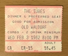 1982 THE TUBES OLD WARFIELD BACKWARDS TOUR SAN FRANCISCO 2/3 CONCERT TICKET STUB