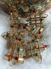 6 UNUSUAL METAL GOLD MULTI STAR CHRISTMAS TREE DECORATIONS 