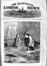 Original Old Antique Print 1866 Boys Model Boat Children Sea Royal Academy Art