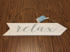 'Relax'  Wooden Sign with rope hanger --  60 x 13cm