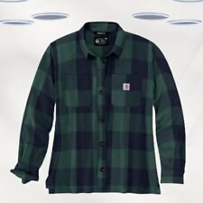 Ex Carhartt Women's Rugged Flex Loose Fit Flannel Plaid Shirt in Green