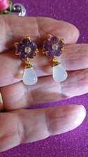 Amethyst/Quartz Gold Vermeil Earrings.  Beautiful  Christmas Gift Idea.