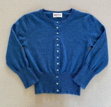 BRORA CROP CARDIGAN SZ 8 WOMEN BLUE 100% CASHMERE SCOTLAND KNIT *MUST SEE DETAIL