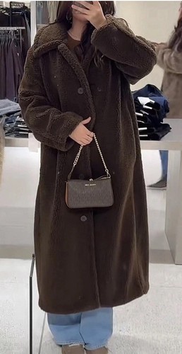 Zara faux shearling coat dark - zara,
