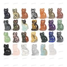 30mm Hand Carved Cat Gemstone Statue Healing Crystal Animal Figurine Decor Home