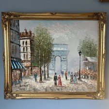 Vintage, Burnett  Framed Oil on Canvas, Parisian Street , Arc de Triomphe