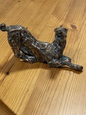 Vintage Hand Crafted Bronze Kneeling Hound Dog 738g 6 1/2”l x 3”h Green Patina