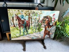 Large signed Jack Lawrence Miller Oil Painting Horse Racing 1979 Amazing Colours