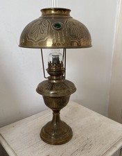 Antique arts & crafts art nouveau French Brass Oil Lamp Shade Glass cabochons 