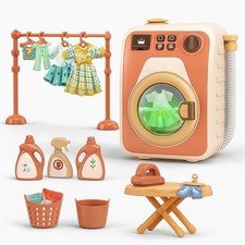 Kids Washing Machine Toy with Light Sound & Button Pretend Play Cleaning Set