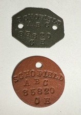 WW2 1939 - 45 ID/Dog Tags Showing Name, Religion & Army Number.