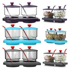 Sauce Pots Dip Pickle Relish Chutney Condiment Serving Set Spoon & Tray Plastic