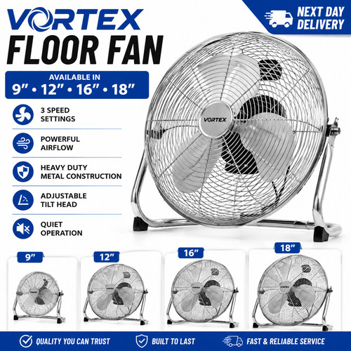 Floor fan 18 high - 9", 12"