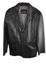 CIRO CITTERIO Black Leather Blazer Jacket size S Mens Button Up Casual Outdoors