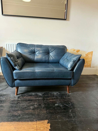 Blue leather seater - blue, sofa