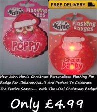 New John Hinde Personalised Children's Name Boy/Girl Flashing Christmas Badge