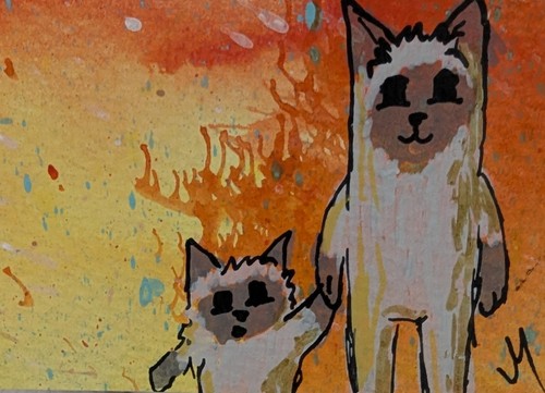 Aceo siamese cats painting - siamese,