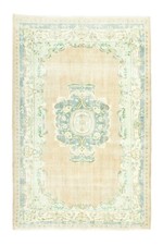 Turkish Oushak Rug, 6 x 8.11 ft, Camel Aqua Living Room Carpet, Classic Decor