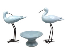 2x Blue Ceramic Seabirds with Water Pond Dish Ornament 35cm Collectable Figurine