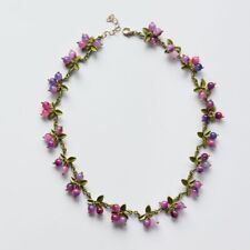 Vintage Style Art Deco Stone Lilac Blossom Berries Enamel NECKLACE