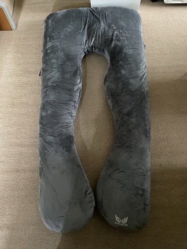 Grey pregnancy pillow used - pregnancy, pillow.