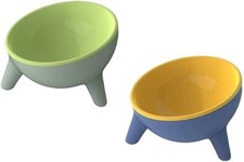 Cat Bowls Tilted Raised,Cat Feeding Bowls Elevated Cat Food Water  Green-Yellow