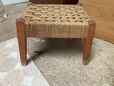 Vintage Retro Wooden Frame Woven String Footstool