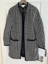 H&M Xmas long Black Tweed Boucle Textured Weave pea coat collarless Jacket  8 Uk