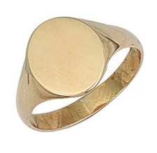 9ct Yellow Gold Oval Signet Ring Plain Top Classic Men's Unisex Jewelry Gift