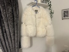 River Island Cream Panelled Faux Fur Coat