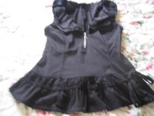 Cute black Zone Bleue French designer ruffle neck fitted top size 3 (12) rare!