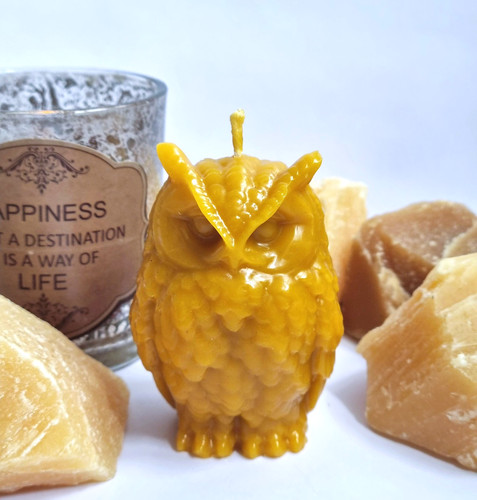 Pure beeswax candle owl - x,