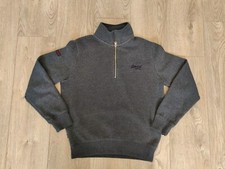 Superdry Vintage logo embroidered Henley sweater small grey Mens