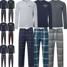 New Mens Pyjamas Set Soft Check Sleepwear Lounge Pants Nightwear PJs Loungewear